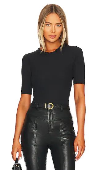 Suit Yourself Ribbed Short Sleeve Bodysuit in Very Black | Revolve Clothing (Global)