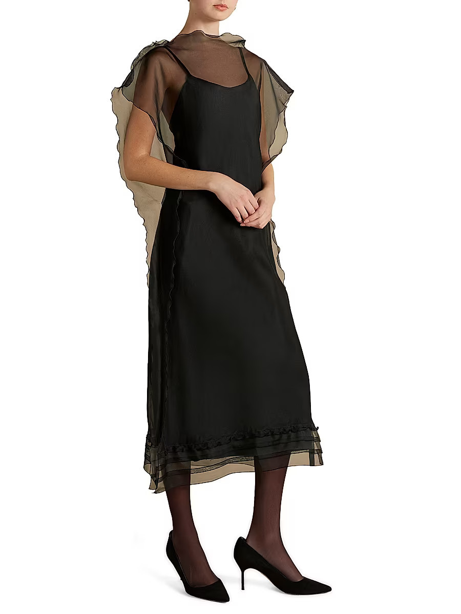 Women's Silk Organza Sack Dress with Scalloped Edge - Black - Size Small | Saks Fifth Avenue
