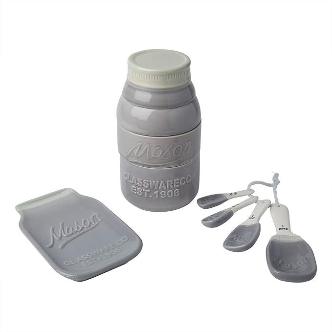 Comfify Vintage Mason Jar Kitchenware Set Multi-Piece Kitchen Ceramic Décor Set w/ 4 Measuring C... | Amazon (US)