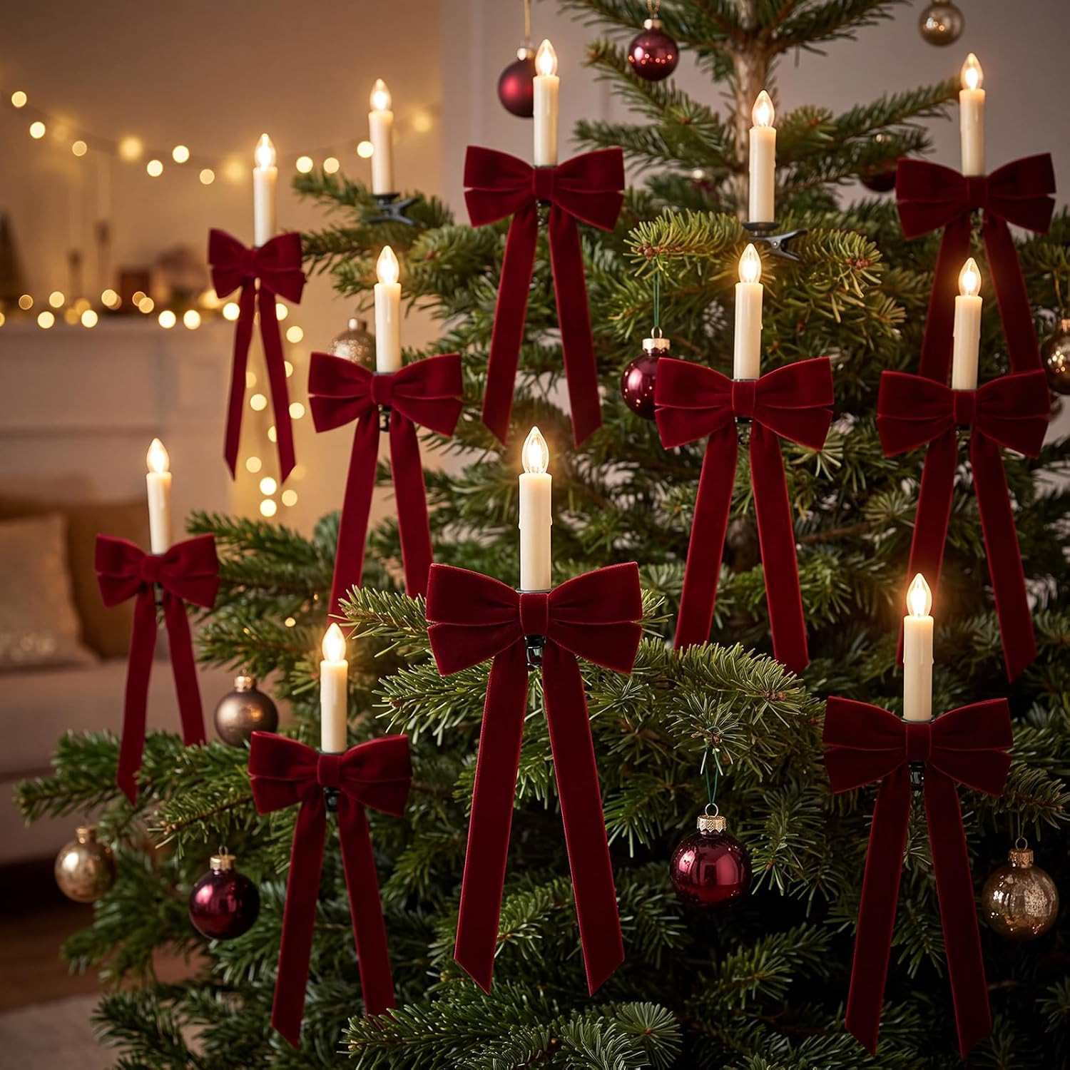 Baquler 24pcs Flameless Christmas Tree Taper Candles, LED Bow Lights Remote | Amazon (US)
