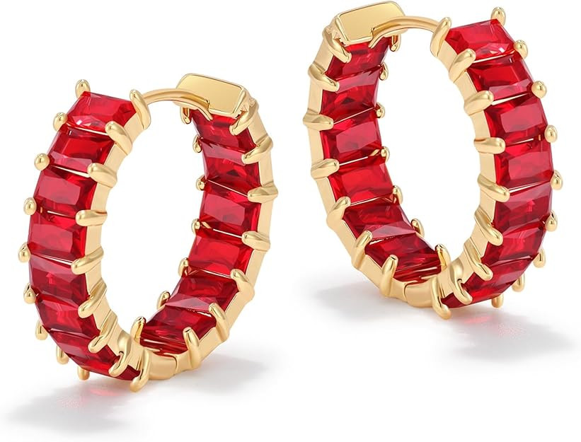 Lourny Crystal Hoop Earrings for Women, 18K Gold Plated Chunky CZ Hypoallergenic Trendy Lightweig... | Amazon (US)