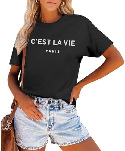 C'est La Vie T-Shirt Graphic Tees for Women Paris Shirts Oversized Baggy Trendy Summer Short Slee... | Amazon (US)