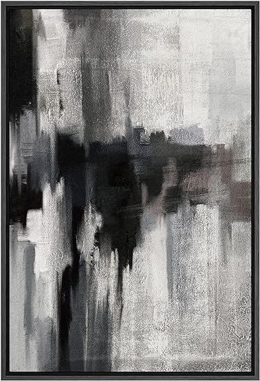 Amazon.com: SIGNFORD Framed Canvas Print Wall Art Black Brushstrokes on Gray Background Abstract ... | Amazon (US)