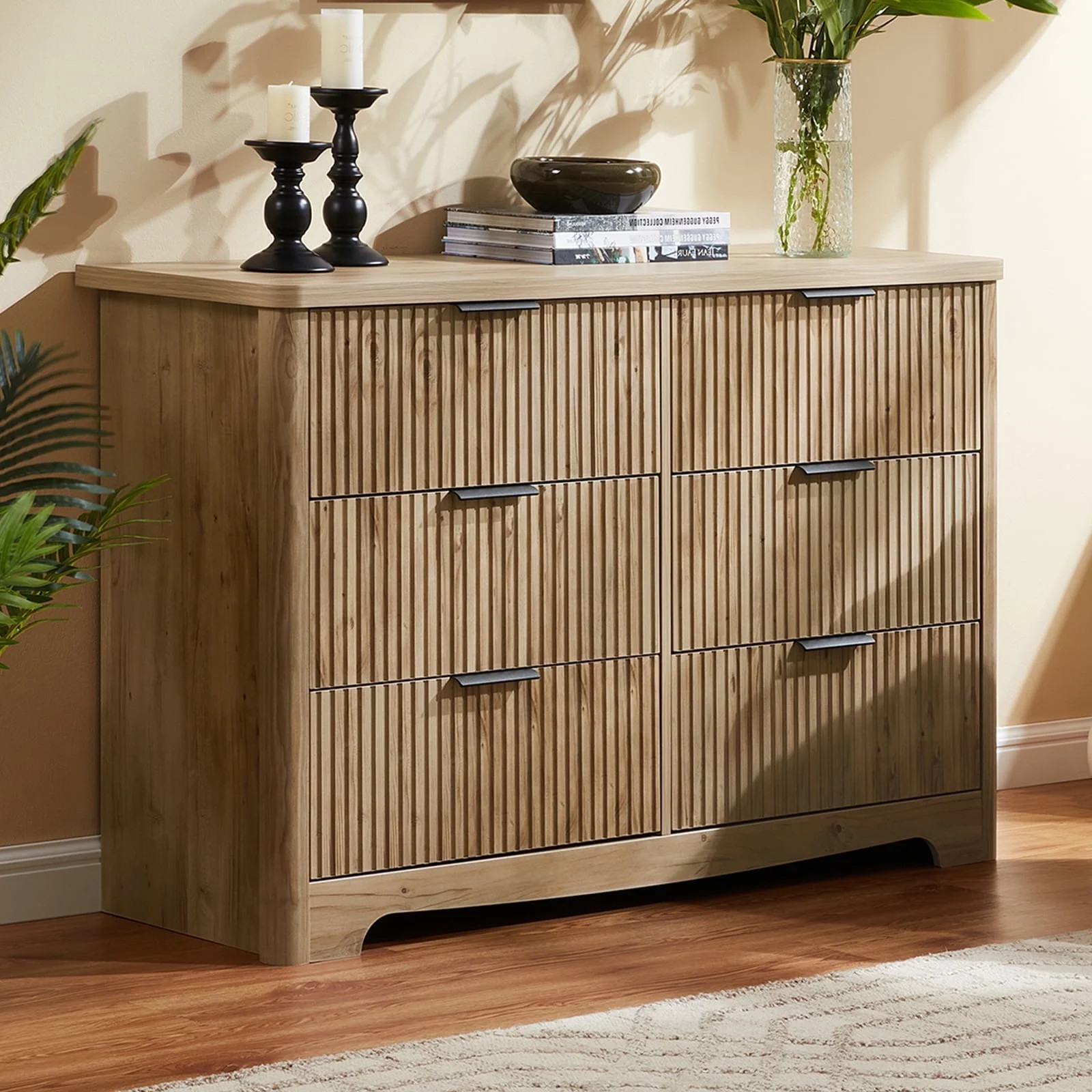 CHITOOMA Fluted Dresser for Bedroom, Modern Wooden 6 Drawer Dresser, Storage Cabine Chest of Draw... | Walmart (US)