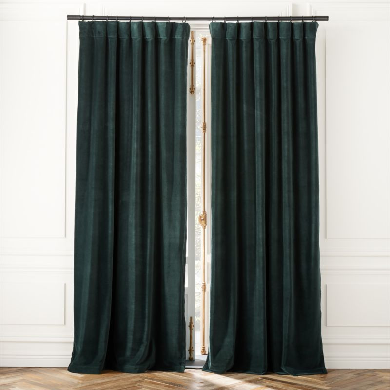 Dark Green Organic Cotton Velvet Window Curtain Panel 48"x96'' + Reviews | CB2 | CB2