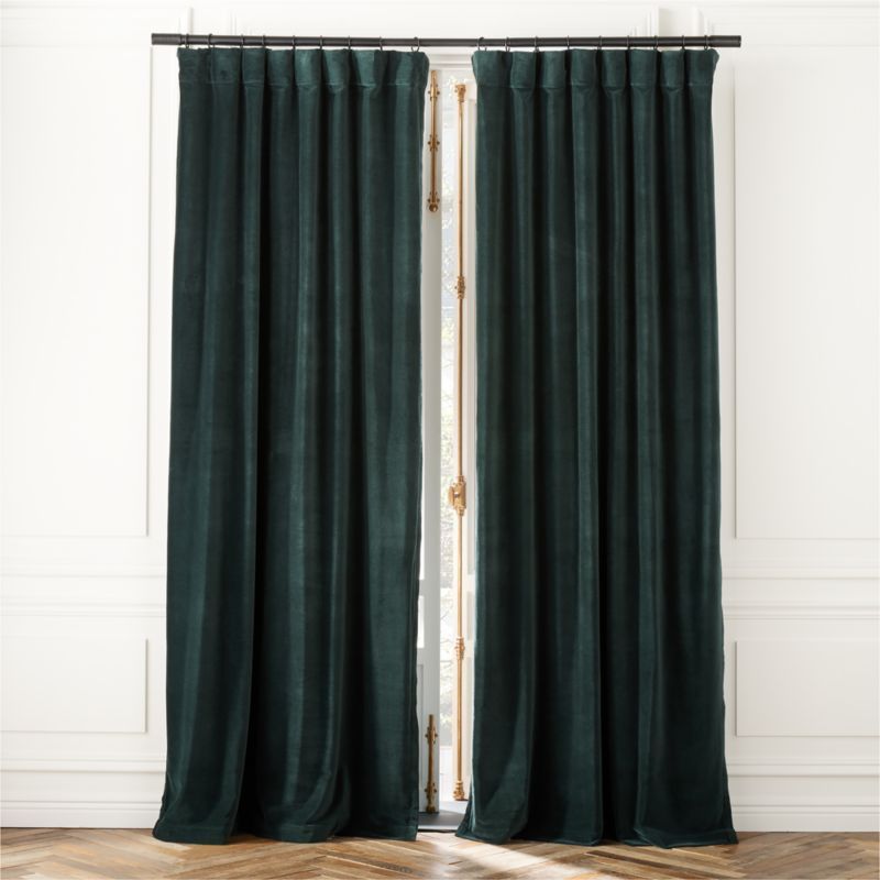 Dark Green Organic Cotton Velvet Window Curtain Panel 48"x96'' + Reviews | CB2 | CB2