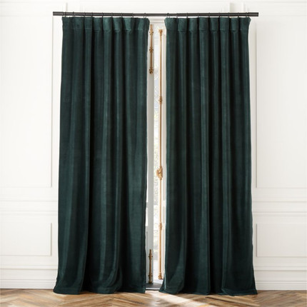 Dark Green Organic Cotton Velvet Curtain Panel
