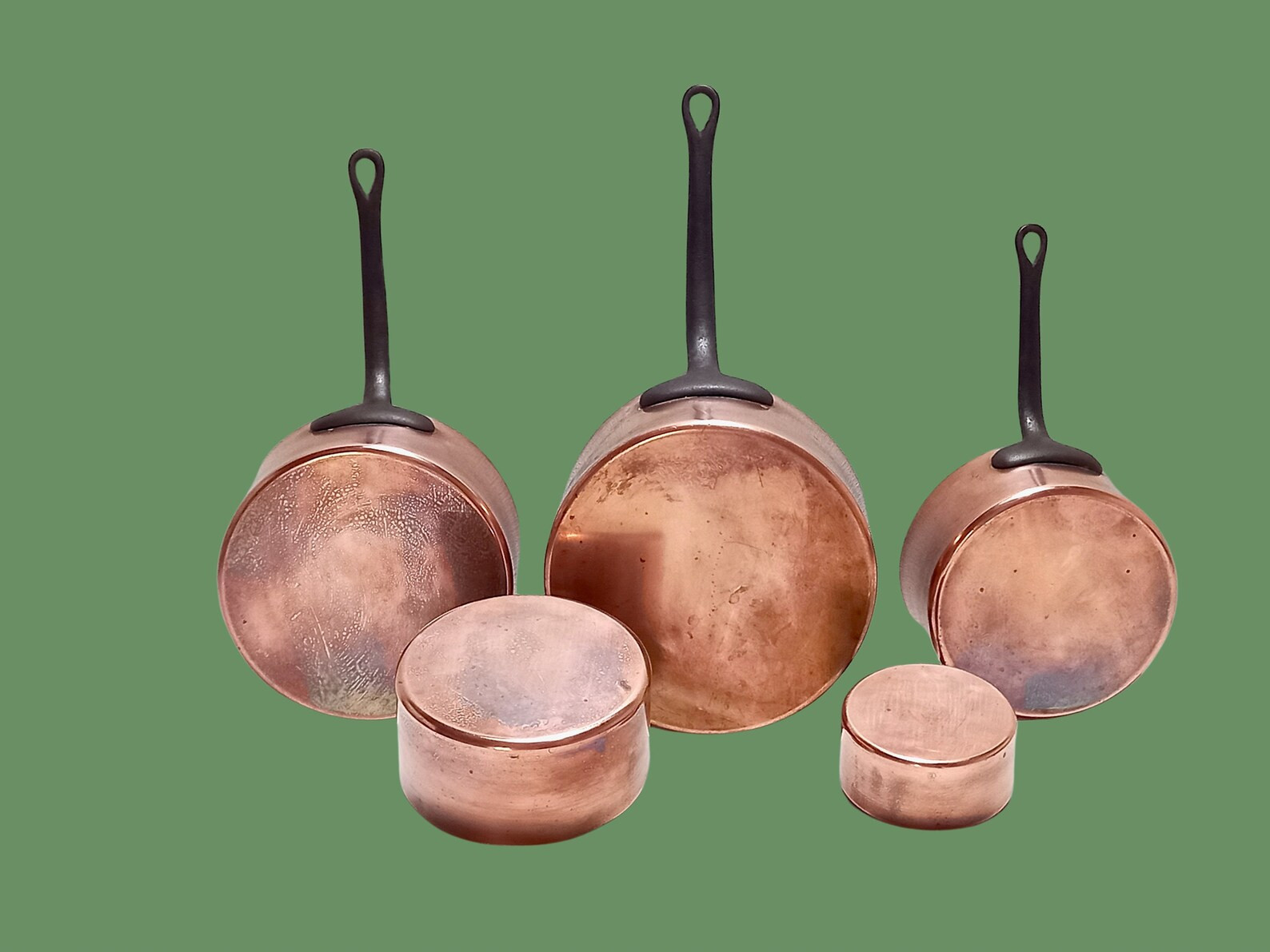 Set of 5 French Solid Copper Pots Cooking Pots Copper Primitive Kitchen Copper Display Pots Frenc... | Etsy (US)