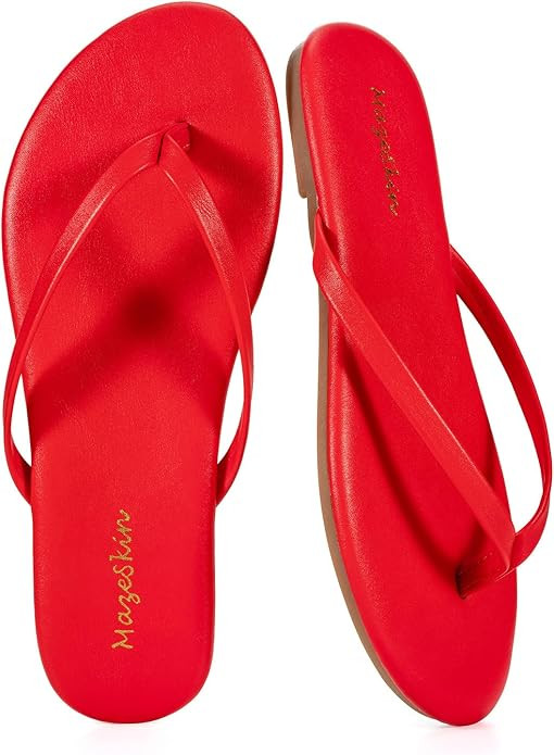 mazeskin Women's Memory Foam Comfortable Flat Thong Sandals Dressy Summer Beach Leather Slide Fli... | Amazon (US)