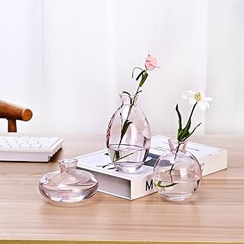 Pink Glass Bud Vase, Modern Decorative Small Mini Flowers Vases Short Minimalist Aesthetic Home D... | Amazon (US)