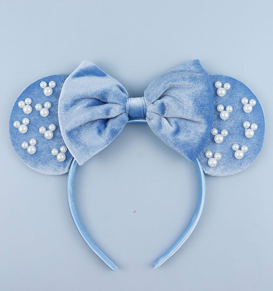 Mouse Ears Headband with Pearl, Princess Blue Velvet Mouse Ears Headbands for Halloween Costume, ... | Amazon (US)