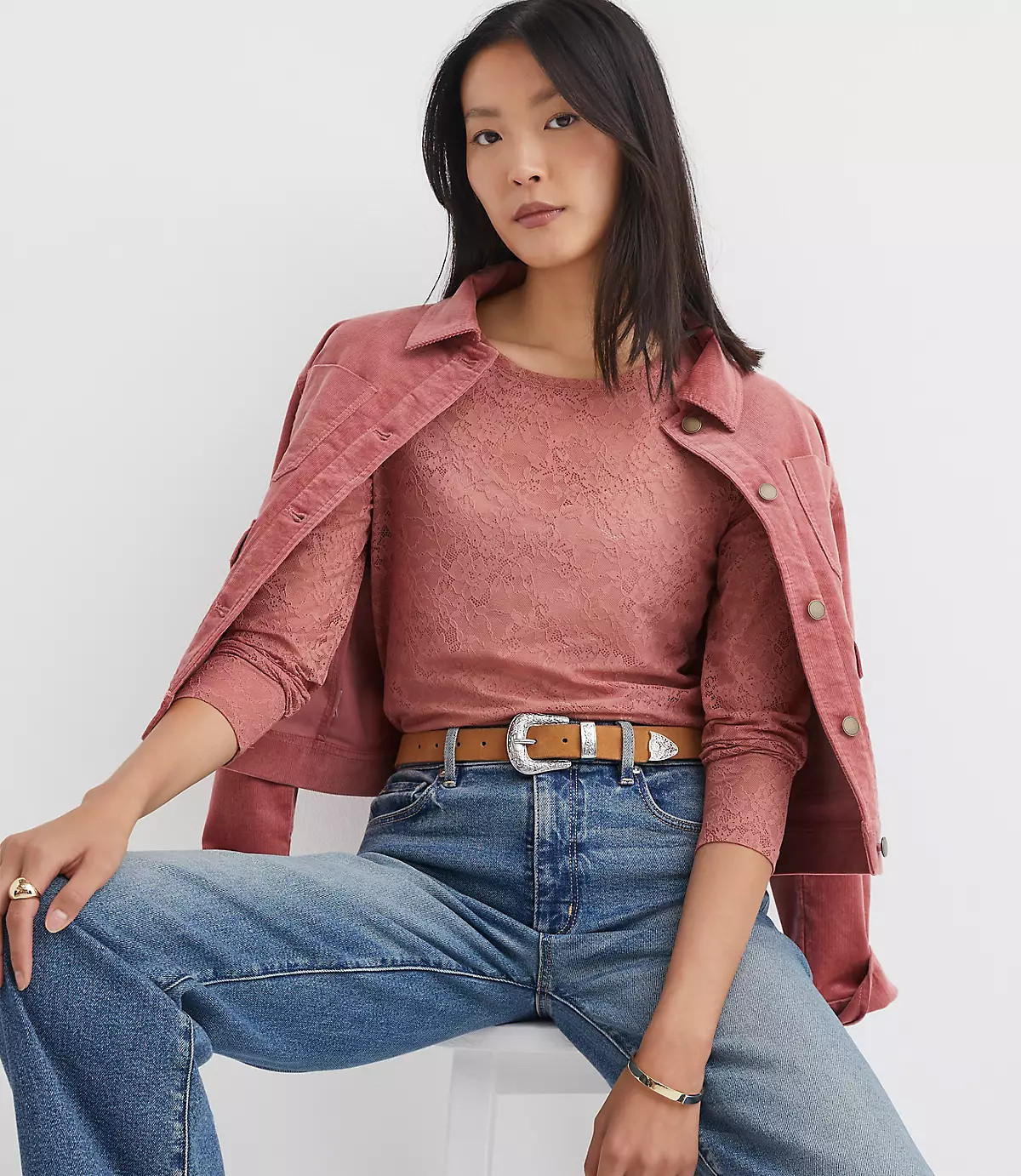 Floral Lace Long Sleeve Crew Neck Tee | LOFT