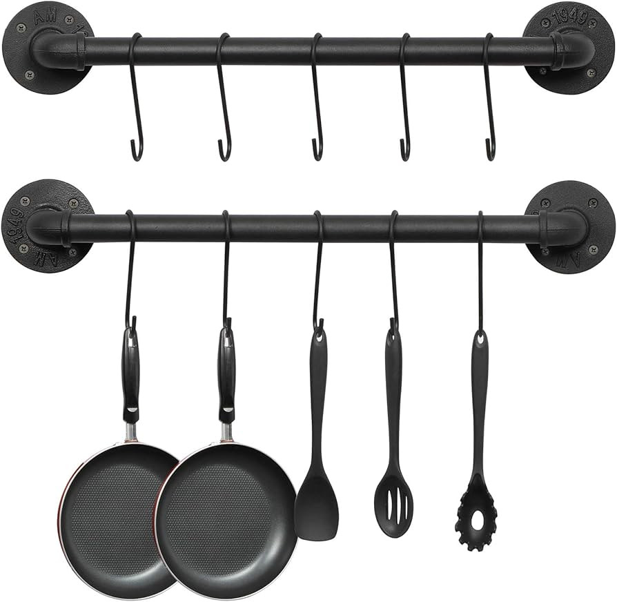 OROPY Wall Mounted Pot Pan Rack 21'' Set of 2, Industrial Utensils Wall Hanger Iron Pipe Kitchen ... | Amazon (US)