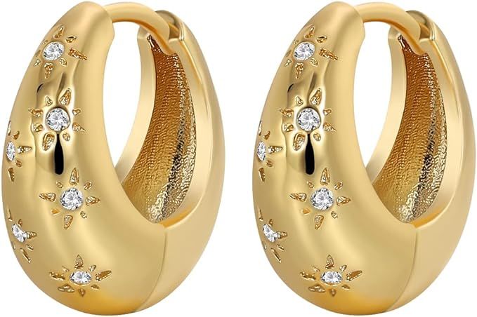 CZYJEW Gold Hoop Earring, Mini Hoop Earring, 14K Gold Plated or Rhodium Plated Hoop Earring, CZ G... | Amazon (US)