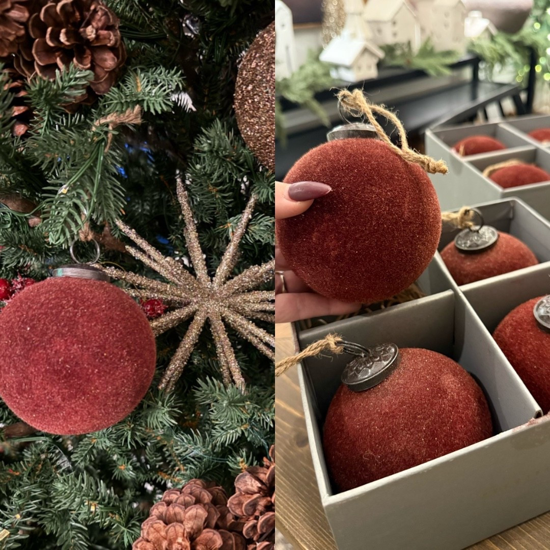 PB ornaments..currently 20% off!! I picked up a few more of the Bordeaux color.. 
a perfect red-brown for my moody tree. 
Christmas decor 
Holiday home 

#LTKHoliday