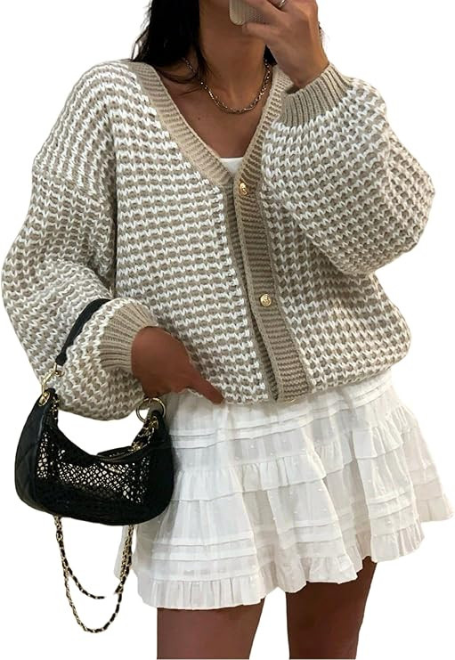 SISKIN Cardigan Sweaters for Women 2025, Button-Up V-Neck Waffle Knit Balloon Sleeve Oversized Ca... | Amazon (US)