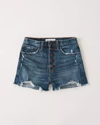 Abercrombie & Fitch Womens High Rise Mom Shorts in Dark Ripped Wash - Size 32 | Abercrombie & Fitch US & UK