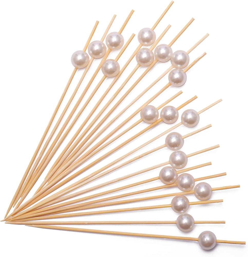 Cocktail Picks Handmade Bamboo Toothpicks 4.7" Multicolor Party Supplies 100 Counts in White Pear... | Amazon (US)