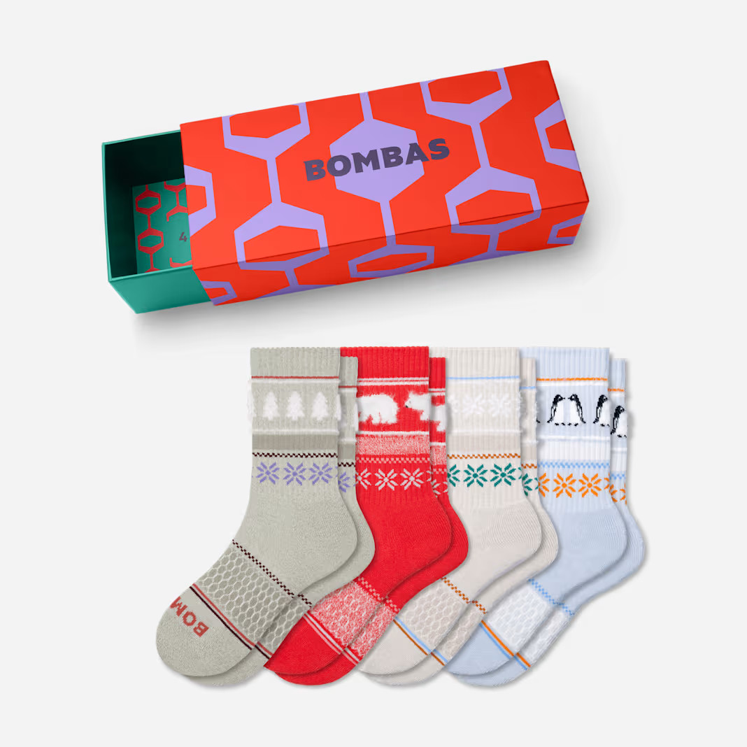Youth Holiday Calf Sock 4-Pack Gift Box | Bombas