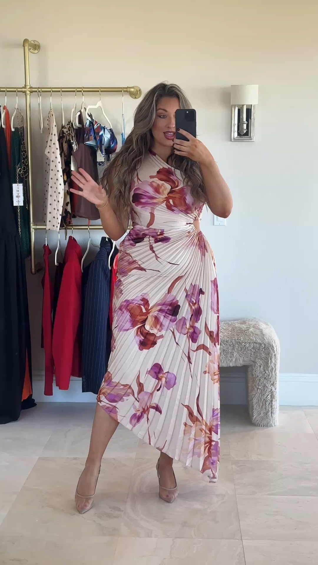 The prettiest floral spring wedding guest dress. I’m wearing a size medium, but could have sized up to a large.

#LTKMidsize #LTKWedding #LTKootd