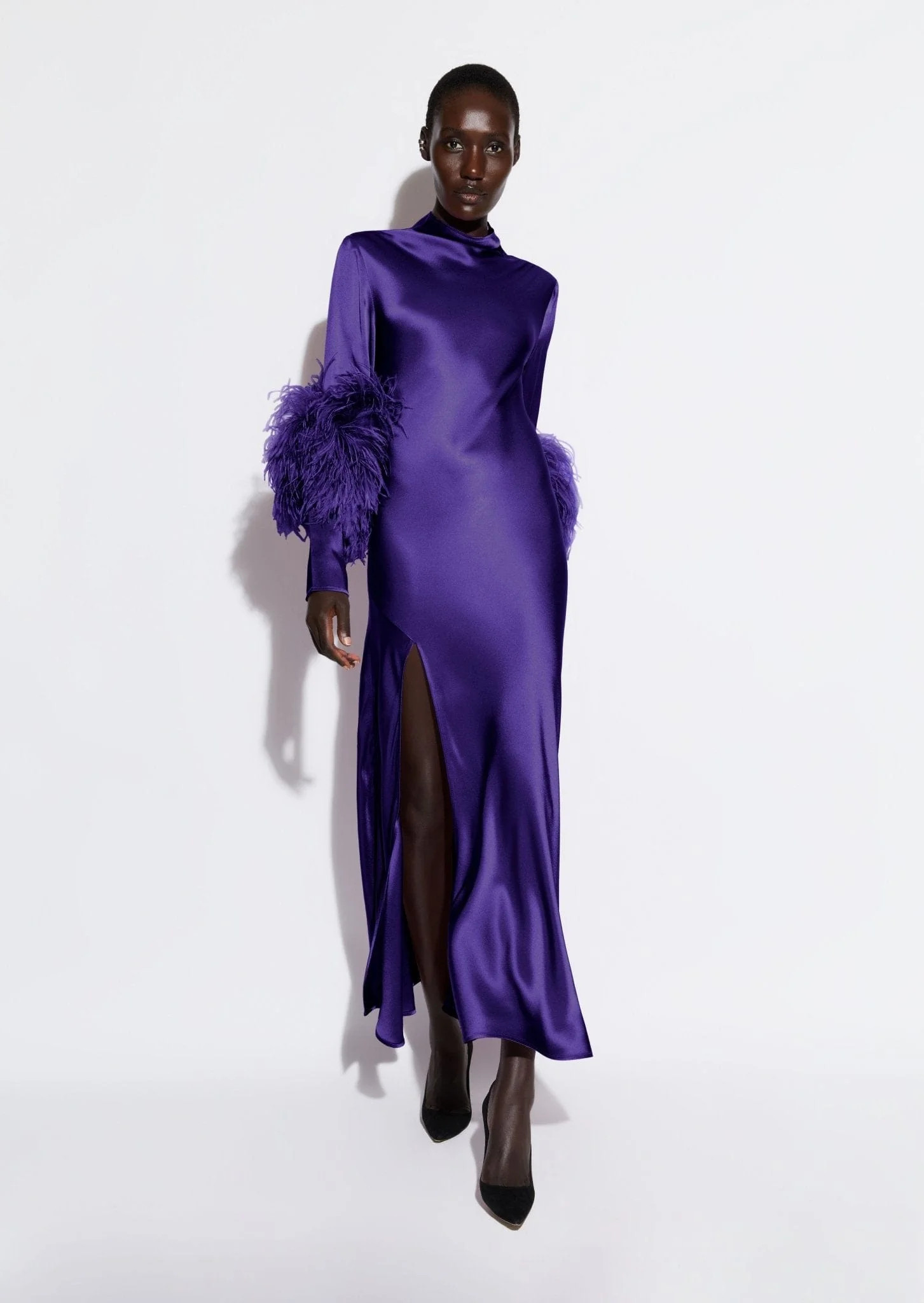 Satin Bias Feather Dress With Slit | LAPOINTE