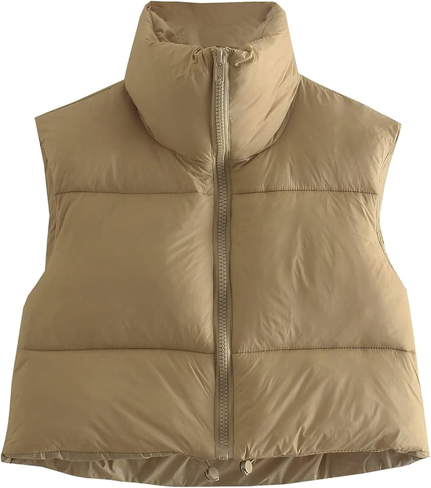 CULACCINO Women's Winter Cropped Puffer Vest Crop Jackets For Women Full Zip Stand Collar Padded Lig | Amazon (US)