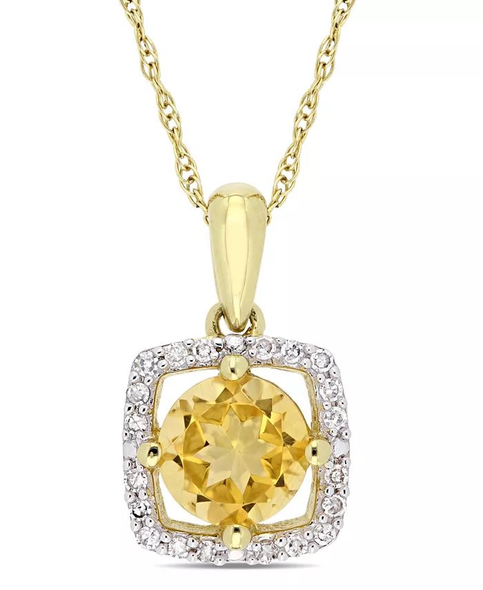 Citrine (3/4 ct. t.w.) and Diamond (1/10 ct. t.w.) Square Halo 17" Necklace in 10k Yellow Gold | Macy's