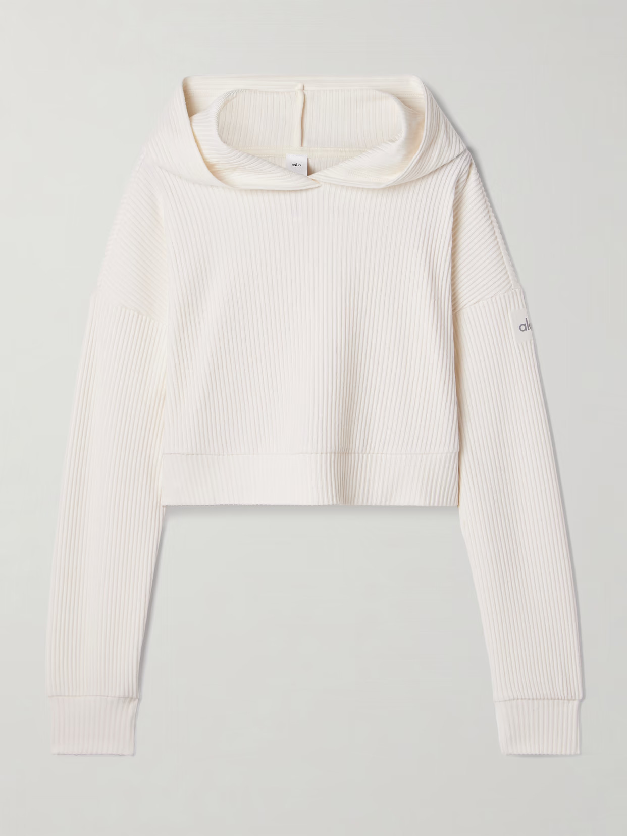 Alo Yoga - Muse Cropped Ribbed Brushed-jersey Hoodie - Ivory | NET-A-PORTER (US)