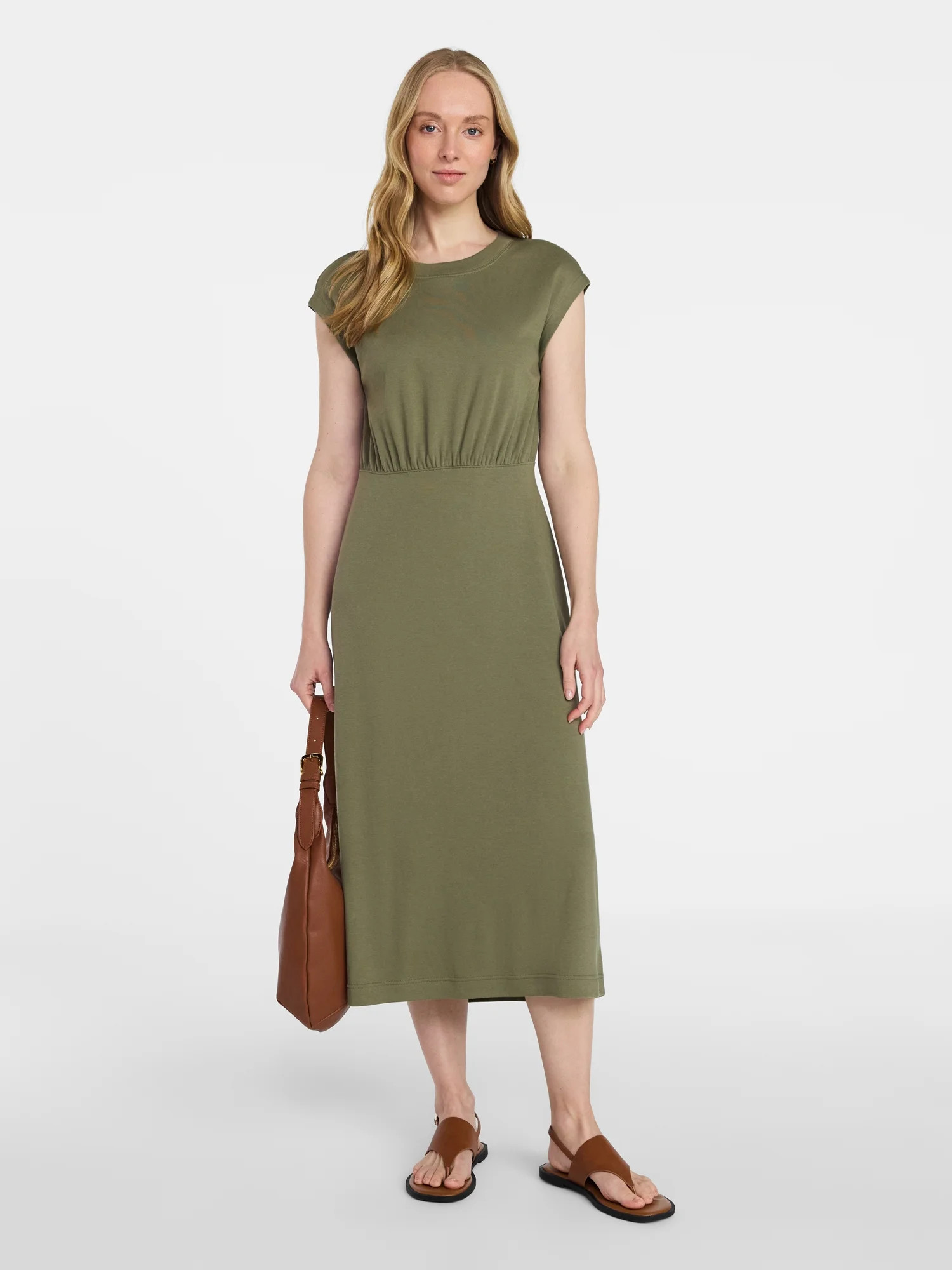 Time and Tru Women’s Cotton Knit Midi Dress with Dolman Sleeves, Sizes XS-XXXL | Walmart (US)