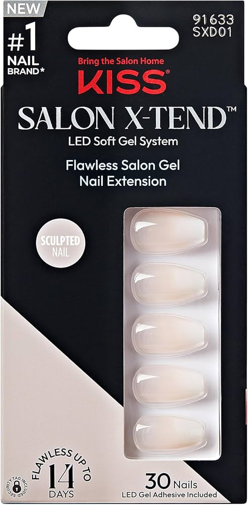 KISS Salon X-tend, Press-On Nails, Nail glue included, 'Words', Light White, Medium Size, Coffin ... | Amazon (US)