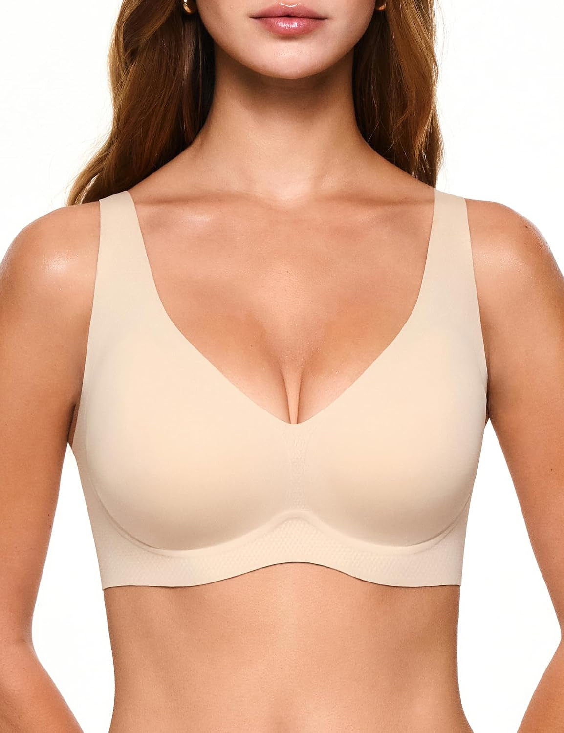 Deep V Jelly Bras for Women, Wireless Plunge T-Shirts Bralettes No Underwire Seamless Everyday Bra | Amazon (US)