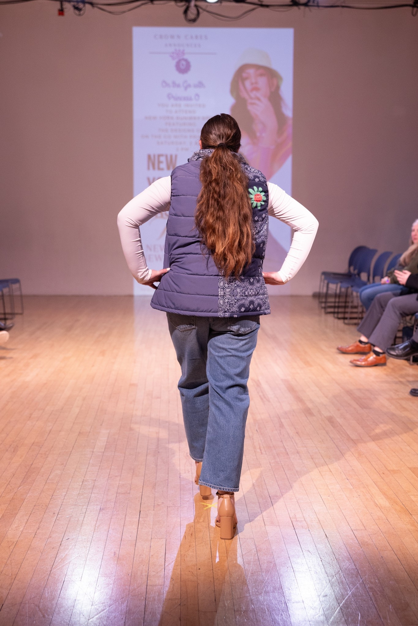 Last year, I walked the runway at NYFW and I’m doing it all over again this year! Only a few more weeks until my trip. Vest designed by On the Go with Princess O. Undershirt and jeans from H&M. Heels from Target. Undergarments also from Target. 