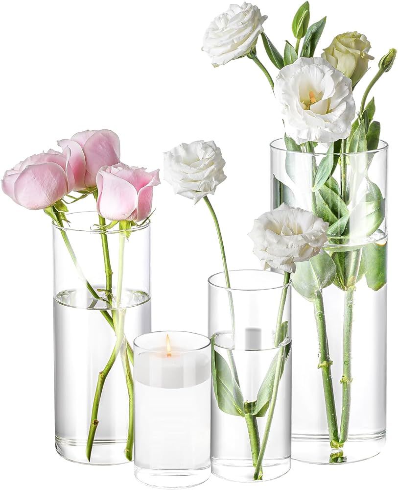 4 Pack Glass Cylinder Vases 4,6,8,10 Inch Tall Clear Flower Vase Hurricane Floating Candle Holder... | Amazon (US)