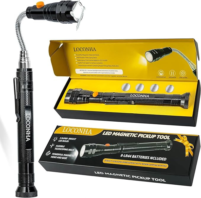Magnetic Pickup Tool with LED Lights, Telescoping Magnet Flashlight, Cool Gadget Birthday Gifts C... | Amazon (US)
