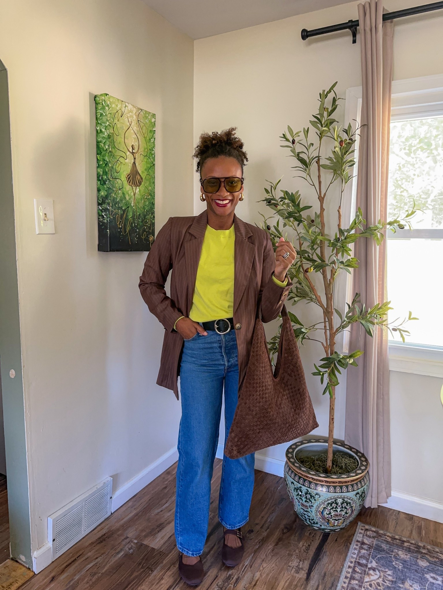 Espresso brown and brown suede bag ootd