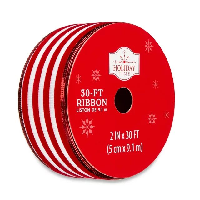 Red & White Stripe Christmas Ribbon, 2" x 30', by Holiday Time | Walmart (US)