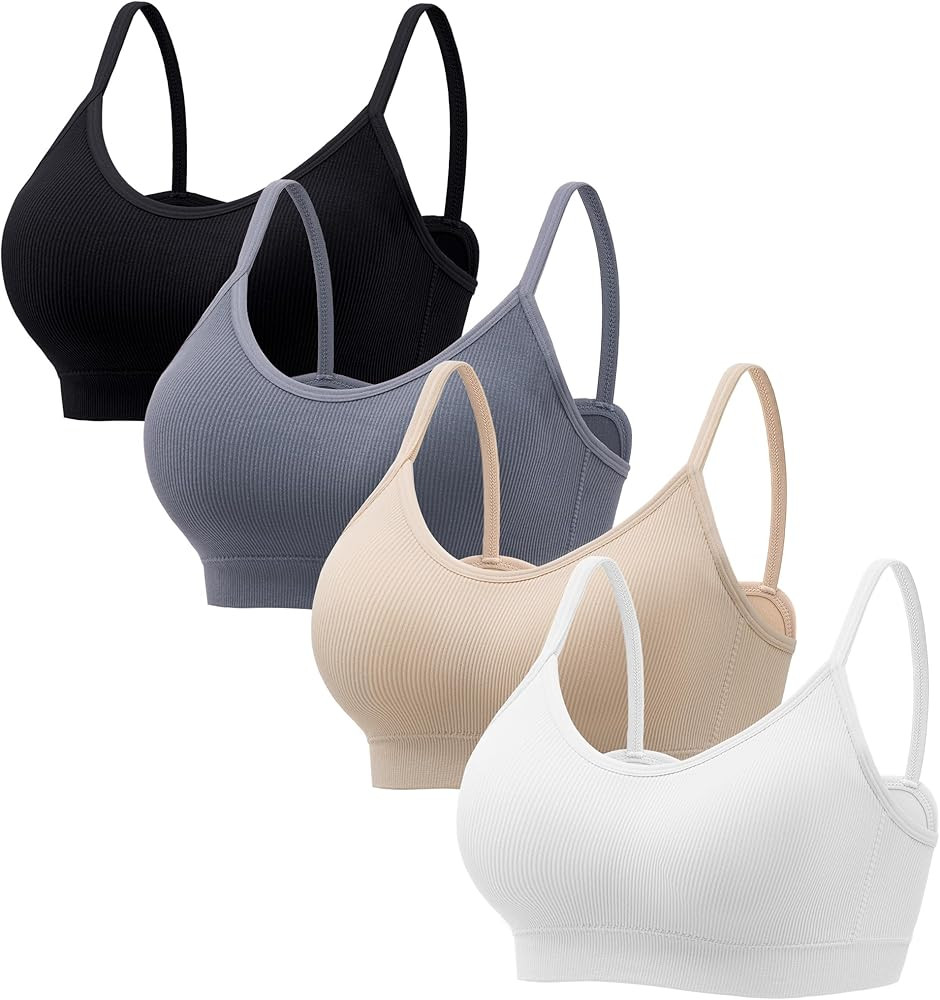 Angelhood Sports Cami Bras Pack for Women - Basic V-Neck Padded Seamless Bras with No Underwire | Amazon (US)