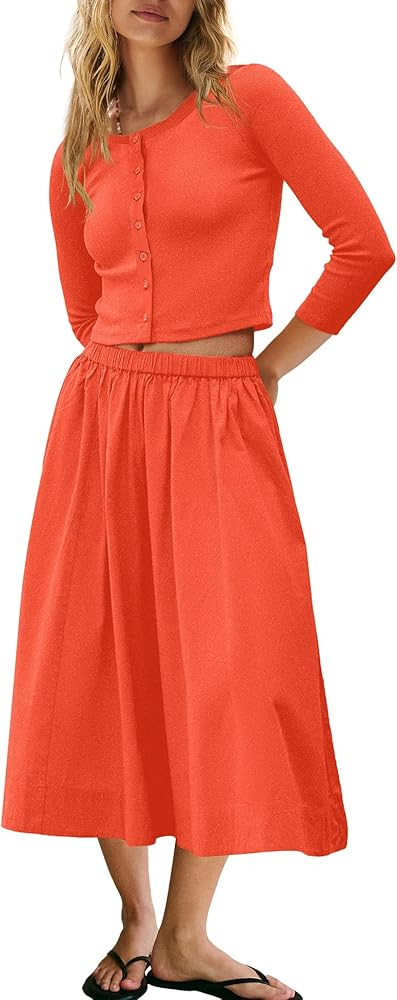 Panadila Womens 2 Piece Lounge Sets Matching Vacation Outfits Ribbed Button Down Cardigan and Ela... | Amazon (US)