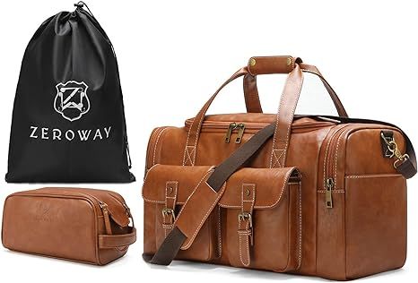 Zeroway PU Leather Travel Duffel Bag with Toiletry Dopp Kit and Laundry Bag, Weekender Overnight ... | Amazon (US)