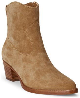 Lauren Ralph Lauren Women's Harpher Burnished Leather Booties - Black Leather | Macy's
