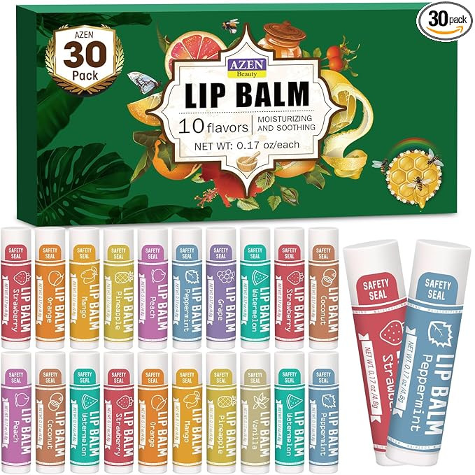 AZEN 30 Pack Lip Balm, Natural Lip Balm Bulk, Lip Care Product, Moisturizing Lip Balms for dry cr... | Amazon (US)