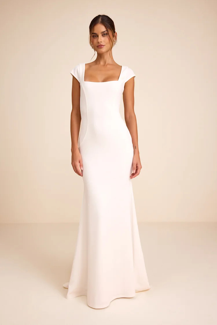 Alena White Cap Sleeve Mermaid Maxi Dress | Lulus