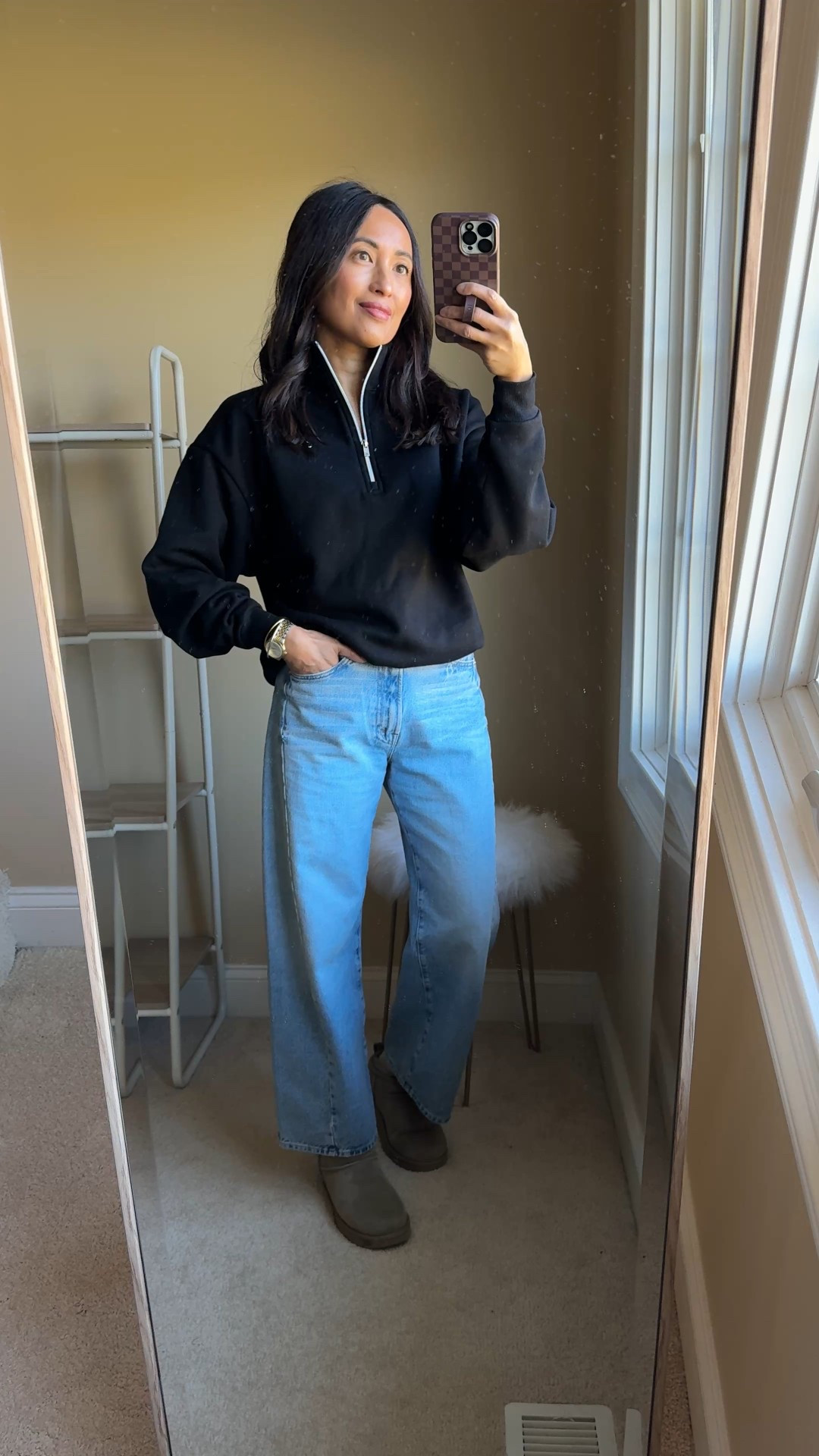 A favorite sweatshirt to wear with sweatpants or jeans. This sporty chic style is warm and is part of a rare sitewide 30% off sale for those on their email list. Easy to sign up and shop right away. 
True to size for an oversized fit. 
Coordinating sweatpants also on sale- I sized down. 
Barrel jean- I sized up. 
Sneakers I use for walking, travel, or athleisure outfits. True to size. 
Classic mini Uggs. 
Winter outfit staples. 


#LTKActive #LTKSaleAlert #LTKOver40