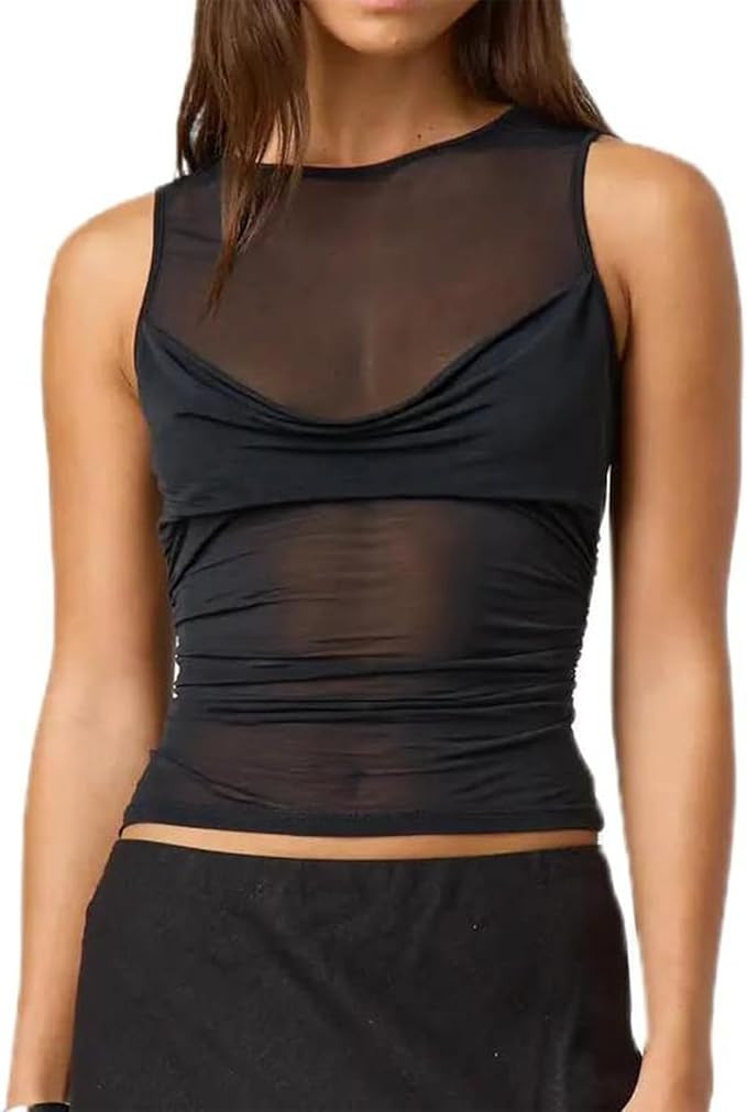 Women Mesh Tank Top Sheer See Through Sexy Going Out Top Clubwear | Amazon (US)