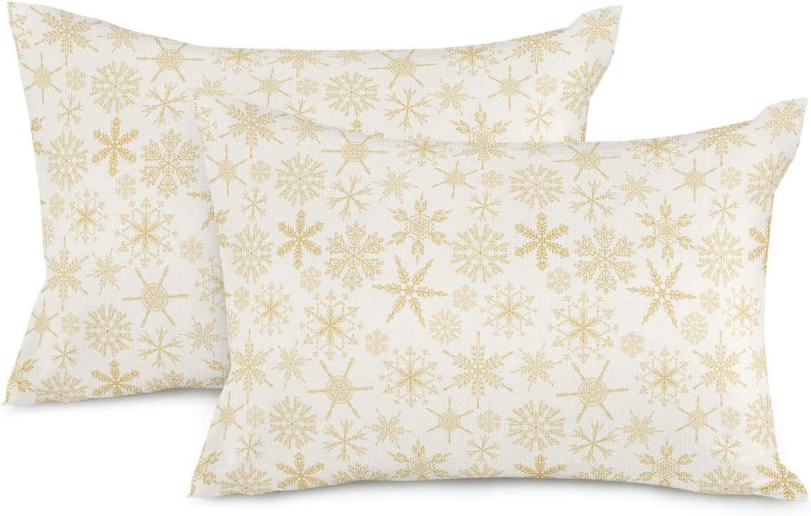 DuoPhi Christmas Pillow Covers Set of 2 Gold Snowflake Christmas Throw Pillow Covers White Pillow... | Amazon (US)