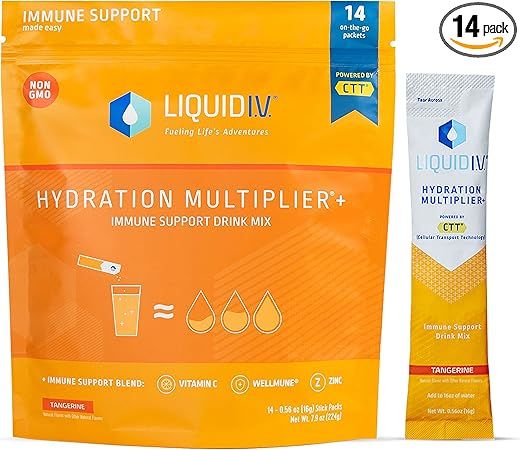 Liquid I.V. Hydration Multiplier + Immune Support, Easy Open Packets, Fresh Tangerine Flavor | Amazon (US)