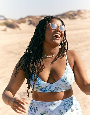 Aerie Printed Binding Longline Triangle Bikini Top | American Eagle Outfitters (US & CA)