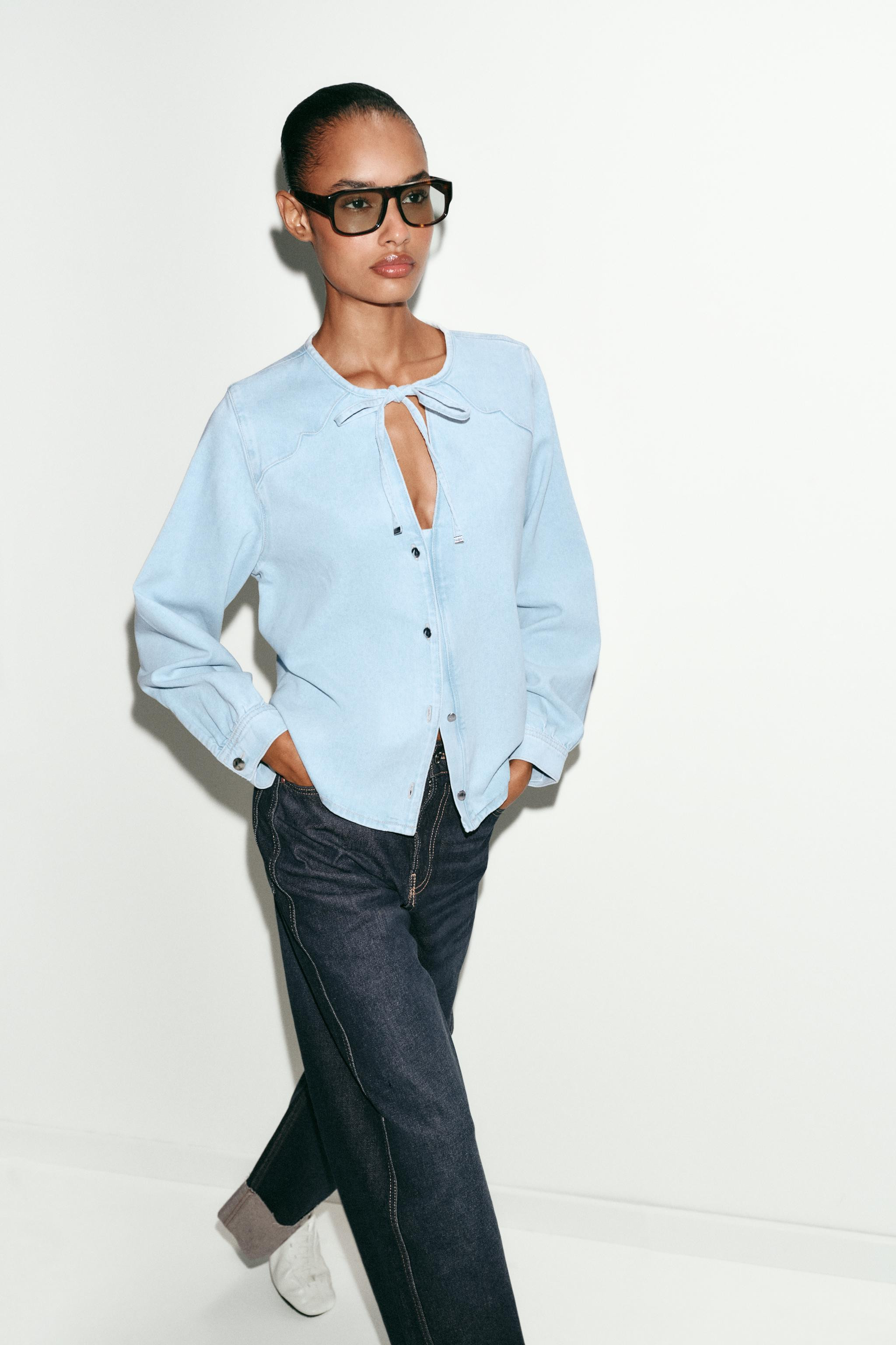 Z1975 TIED DENIM SHIRT | Zara Canada