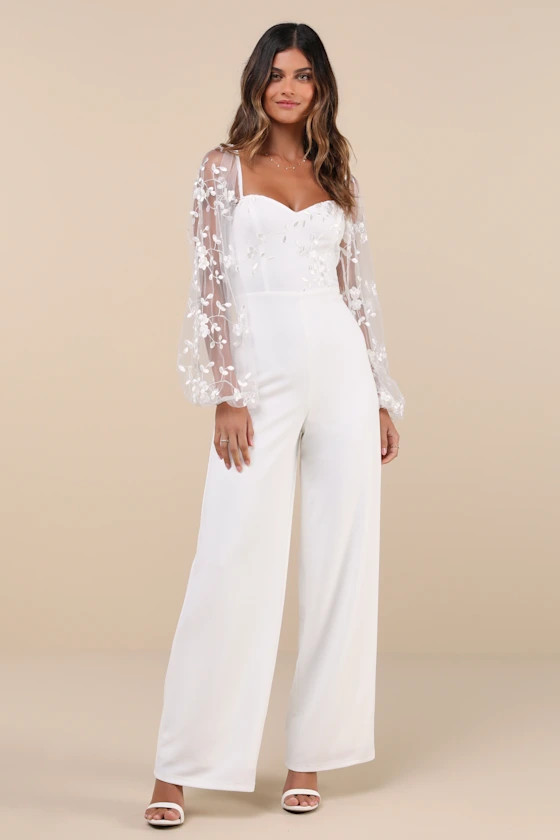Darling Charisma White Mesh Embroidered Jumpsuit | Lulus