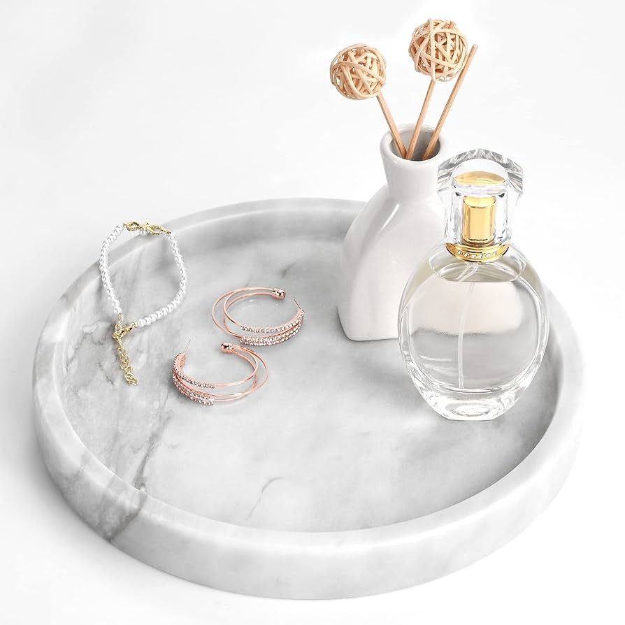 Natural Marble Round Vanity Tray 10", Decorative Tray for Bathroom Kitchen, Jewelry Ring Dish Hol... | Amazon (US)